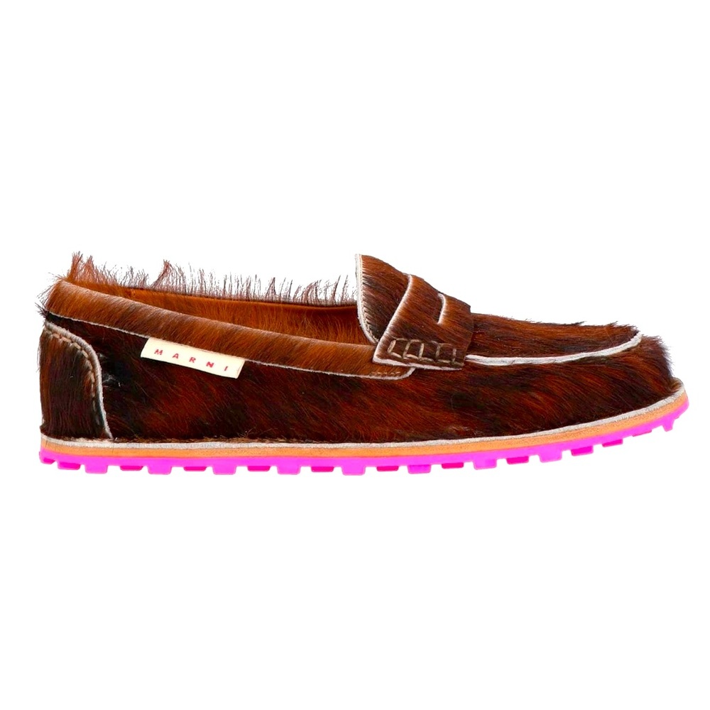 Marni Brown Calf Hair Penny Loafer